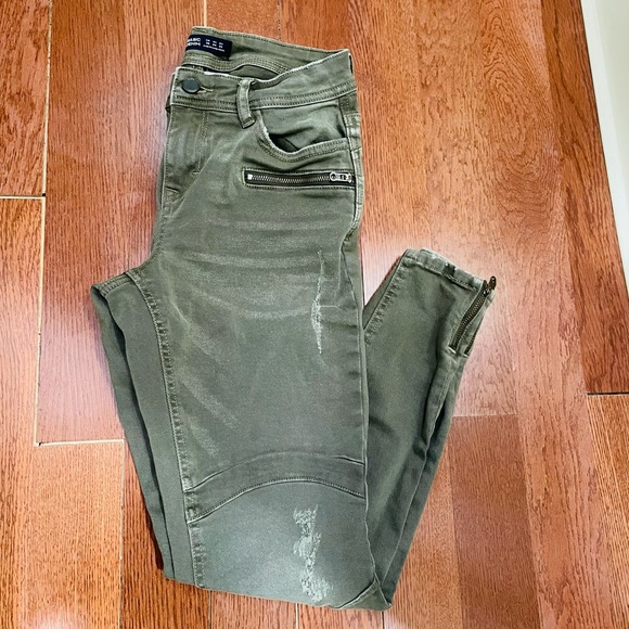 ZARA BASICS DENIM Skinny Olive Green Jeans 4 - Picture 2 of 8